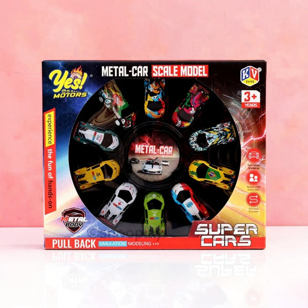 Yes! Motors Die-Cast Supercar Set (10-Pack) | Metal Pull-Back Function Cars | Ages 3+.