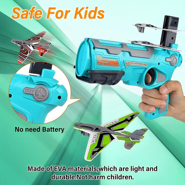 Airplane Launcher Gun Toy with Foam Gliders | Safe & Fun Outdoor Flying Toy for Kids | Shooting Game.