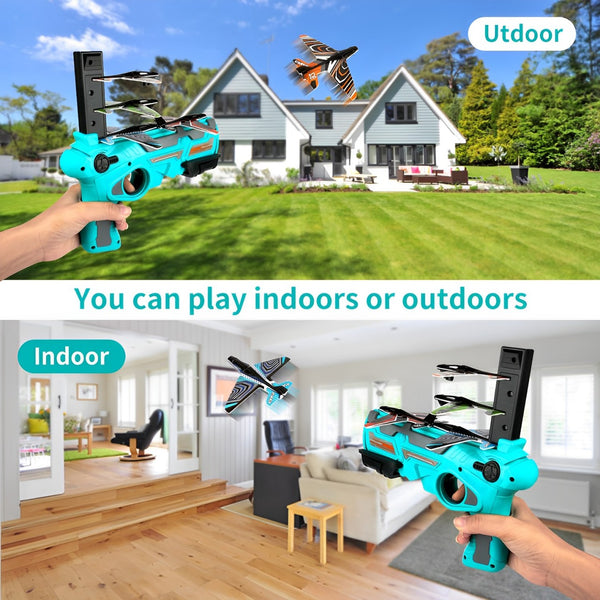 Airplane Launcher Gun Toy with Foam Gliders | Safe & Fun Outdoor Flying Toy for Kids | Shooting Game.