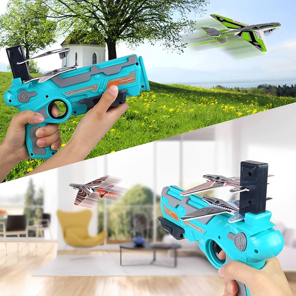 Airplane Launcher Gun Toy with Foam Gliders | Safe & Fun Outdoor Flying Toy for Kids | Shooting Game.