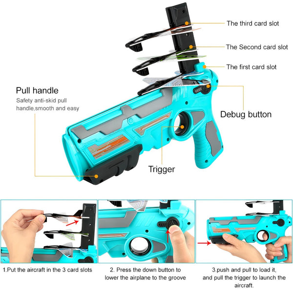 Airplane Launcher Gun Toy with Foam Gliders | Safe & Fun Outdoor Flying Toy for Kids | Shooting Game.