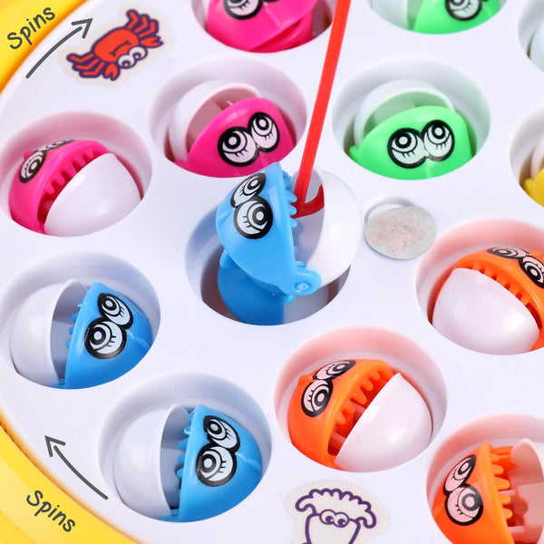 Electronic Rotating Fishing Game for Kids | Fish-Catching Toy with 15 Fish & 4 Poles | Musical Board Game.
