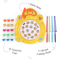 Electronic Rotating Fishing Game for Kids | Fish-Catching Toy with 15 Fish & 4 Poles | Musical Board Game.