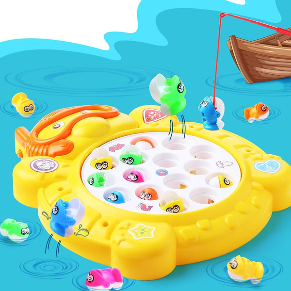Electronic Rotating Fishing Game for Kids | Fish-Catching Toy with 15 Fish & 4 Poles | Musical Board Game.