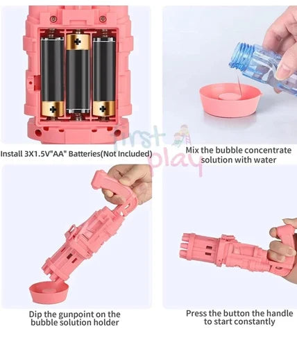 Gatling Battery Bubble Gun Toy 8-Hole Electric Bubbles Maker for Toddlers Toy with Bubble Solution