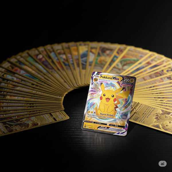 100-Piece Gold Foil TCG Card Deck Box | Assorted Rare & Foil Collectible Cards | Gold.