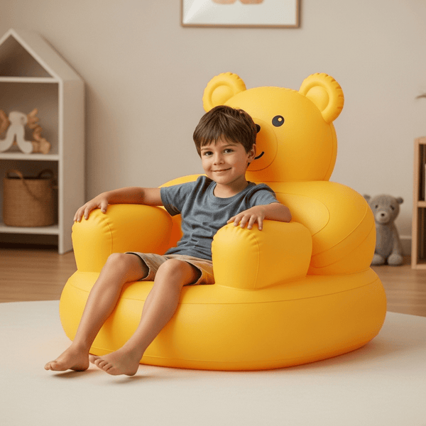 Inflatable Teddy Bear Chair for Kids | Cute PVC Animal Sofa & Air Chair for Toddlers | (1-Seater, Multicolor).