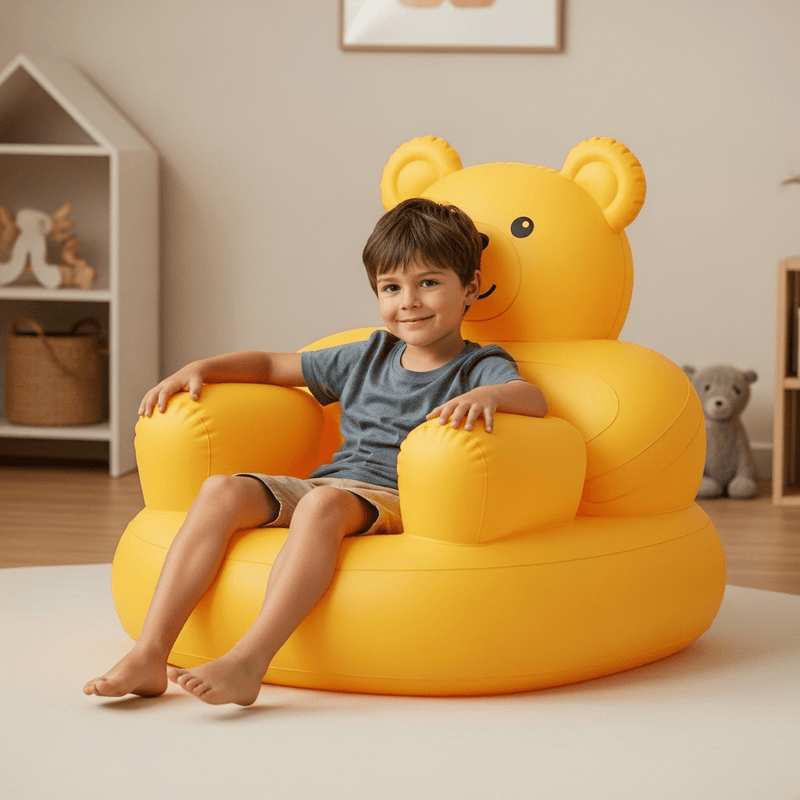 Inflatable Teddy Bear Chair for Kids | Cute PVC Animal Sofa & Air Chair for Toddlers | (1-Seater, Multicolor).
