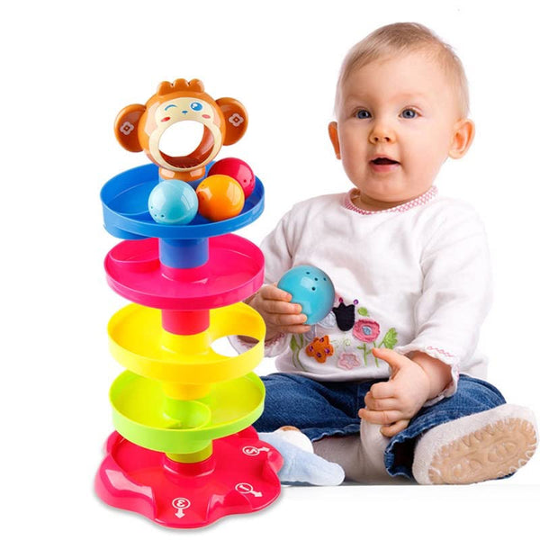 5-Layer Ball Drop & Roll Swirling Tower | Educational Stacking Toy for Toddlers with 3 Activity Balls.