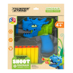 Thunder Strike Dino Shoot Blaster Gun | Includes 6 Soft Foam Bullets | Double Loading Toy for Kids 4+.