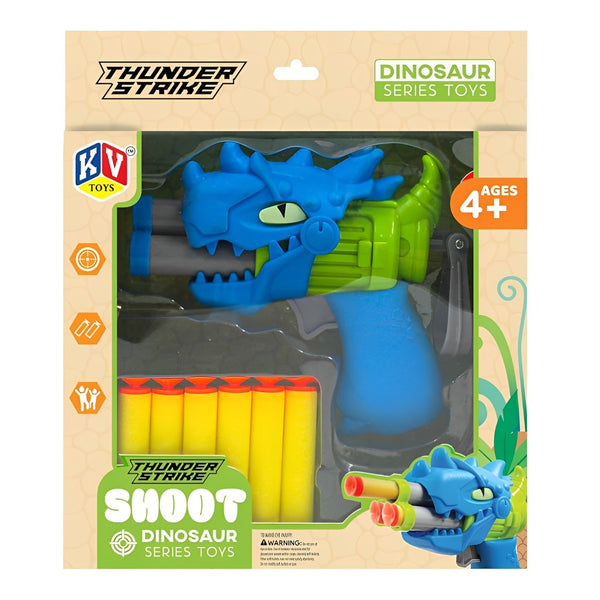 Thunder Strike Dino Shoot Blaster Gun | Includes 6 Soft Foam Bullets | Double Loading Toy for Kids 4+.