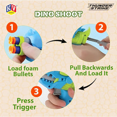 Thunder Strike Dino Shoot Blaster Gun | Includes 6 Soft Foam Bullets | Double Loading Toy for Kids 4+.